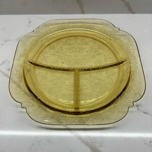 Federal Glass Madrid Amber Depression Glass Square Divided Serving Plate Antique